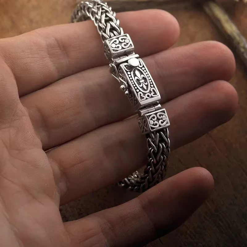 Bracelet à boucle torsadée torsadée tissé à la main pour hommes, chaîne en argent de Style ethnique 