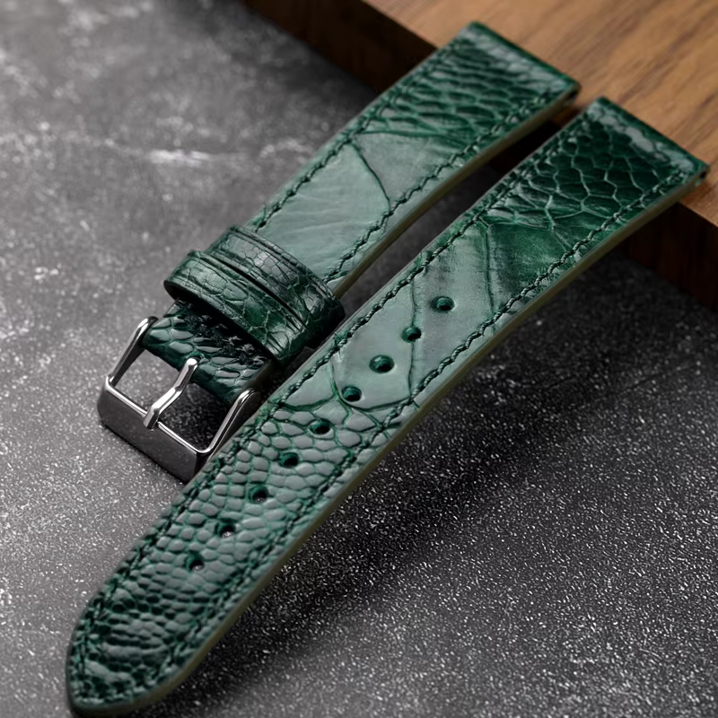 Bracelet de montre en cuir de pied d'autruche fait à la main bleu vert 18 19 20 21 22MM Bracelet de