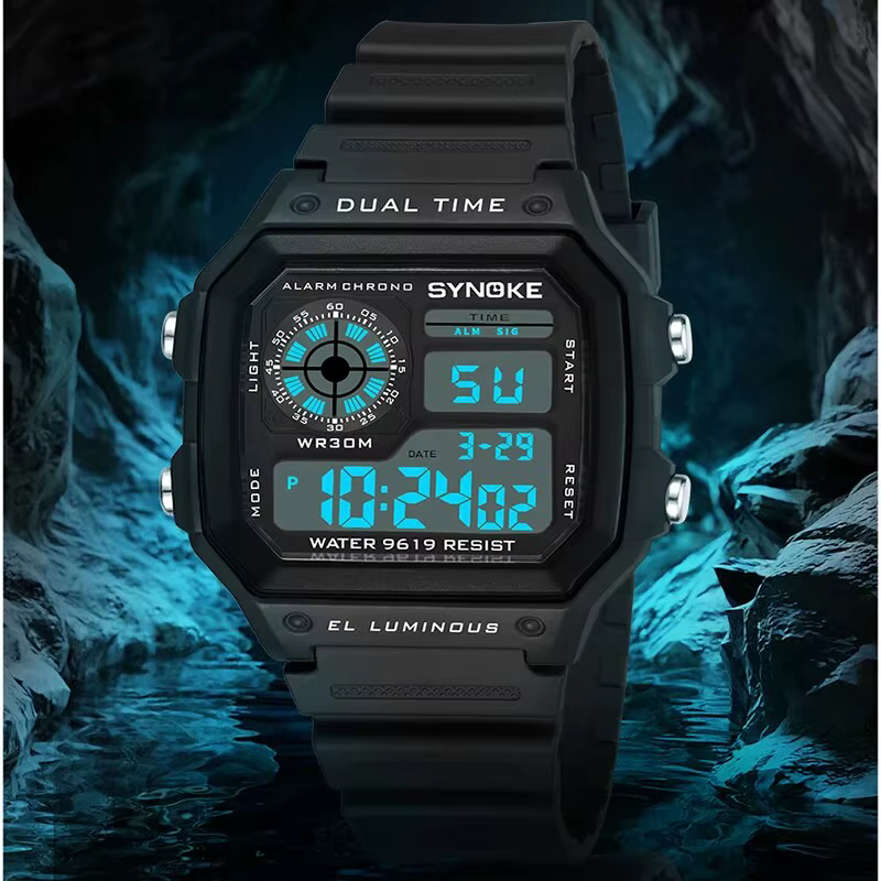 SYNOKE-Montres numériques étanches pour hommes et femmes, montre-bracelet de sport Shoous, multifonc