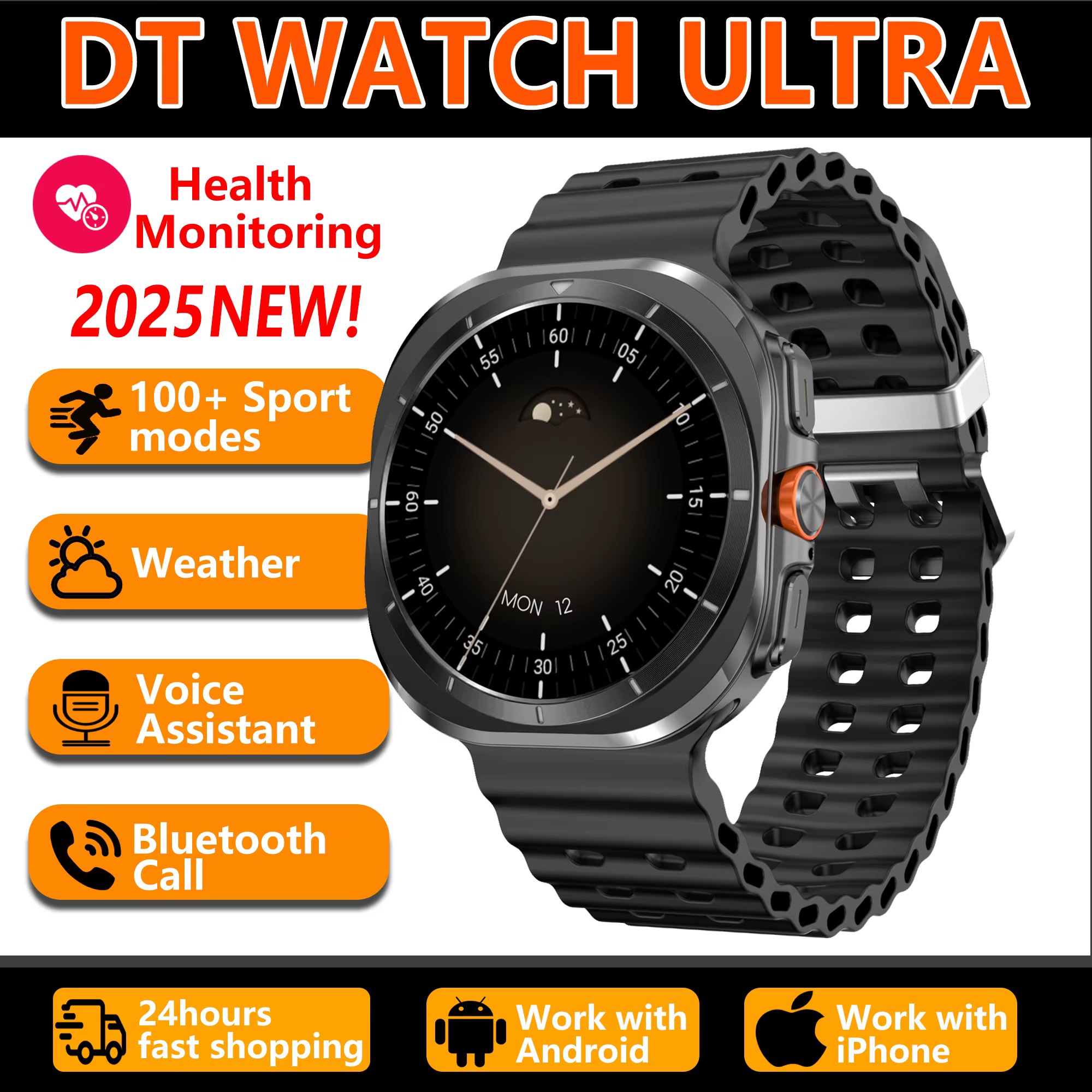 Montre intelligente DT7 ULTRA prenant en charge les appels Bluetooth, la lecture MP3 et vidéo, la su