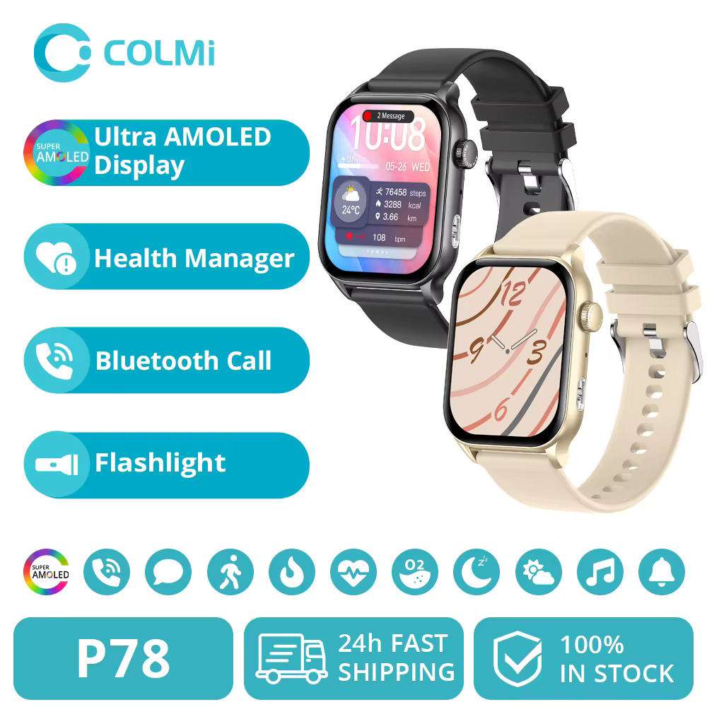 COLMI P78 AMOLED Smartwatch 1.95 ''affichage avec lampe de poche et appels vocaux plus de 100 modes 