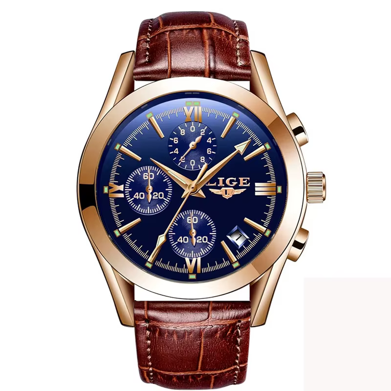 LIGE mode hommes montres haut de gamme de luxe militaire montre à Quartz pour hommes d'affaires en c