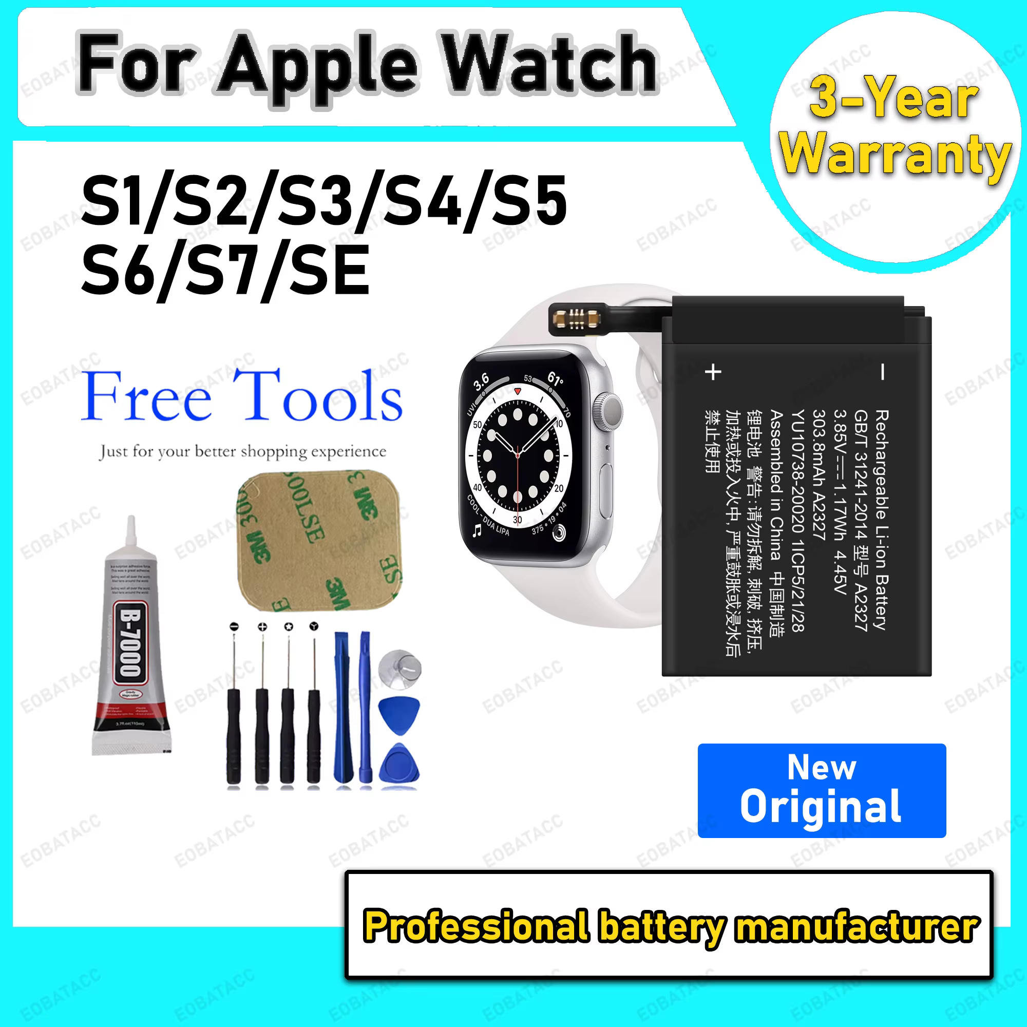 Batterie neuve pour Apple Watch Series SE 1 2 3 4 5 6 7 8, batterie pour iWatch S1 S2 S3 LTE S4 S5 S