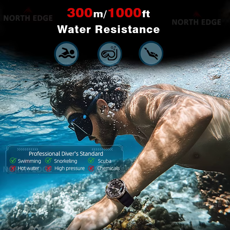 Montre de plongée solaire NORTH EDGE TRITON-TI en titane et acier inoxydable, montre à quartz de lux