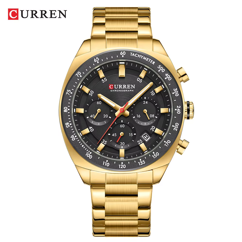 NOUVEAU CURREN 8497 Montre Chronographe Homme Bracelet Acier Inoxydable Aiguilles Lumineuses Date Ét