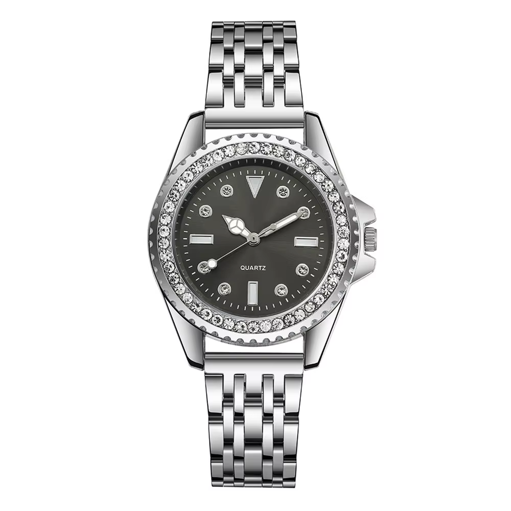 Mode dames argent Simple plein diamant anglais montre 2025 nouvelle marque femmes en acier inoxydabl