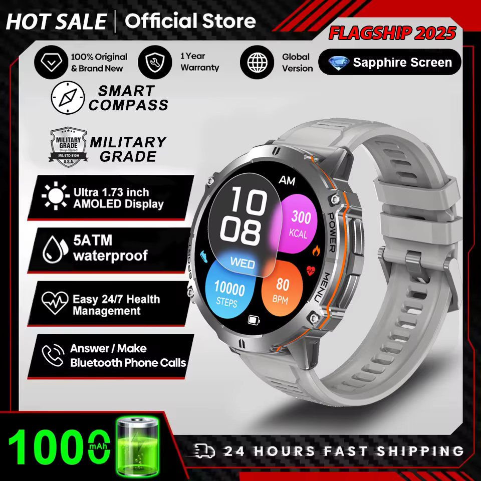 2026 militaire réservoir X3 montre intelligente hommes 1.73 "AMOLED écran 5ATM étanche 1000mAh batte
