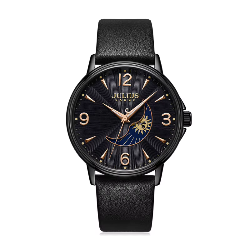 Montre à quartz en cuir véritable pour homme, date automatique, semaine, heure de l'homme, bracelet