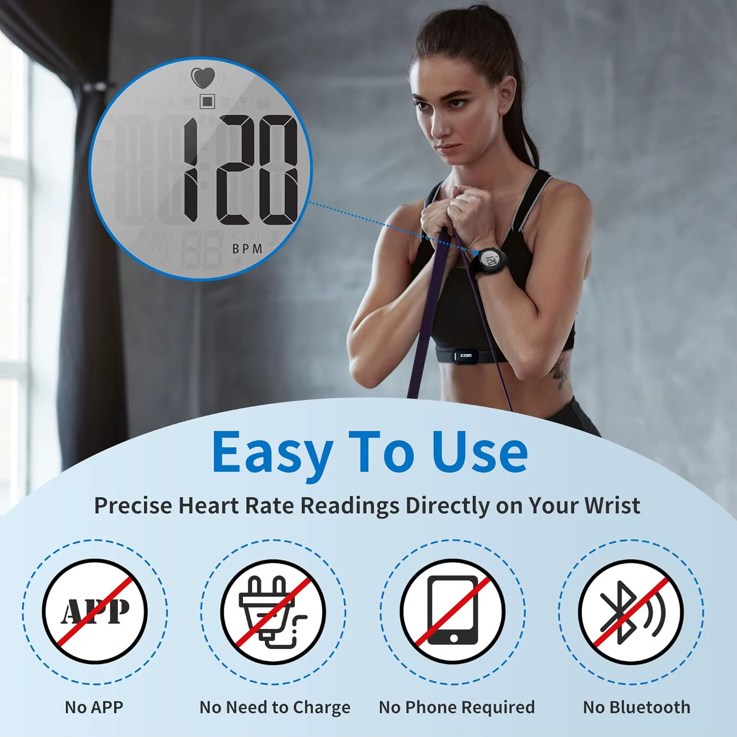 Montres numériques de sport avec sangle de poitrine pour hommes et femmes, moniteur de fréquence car