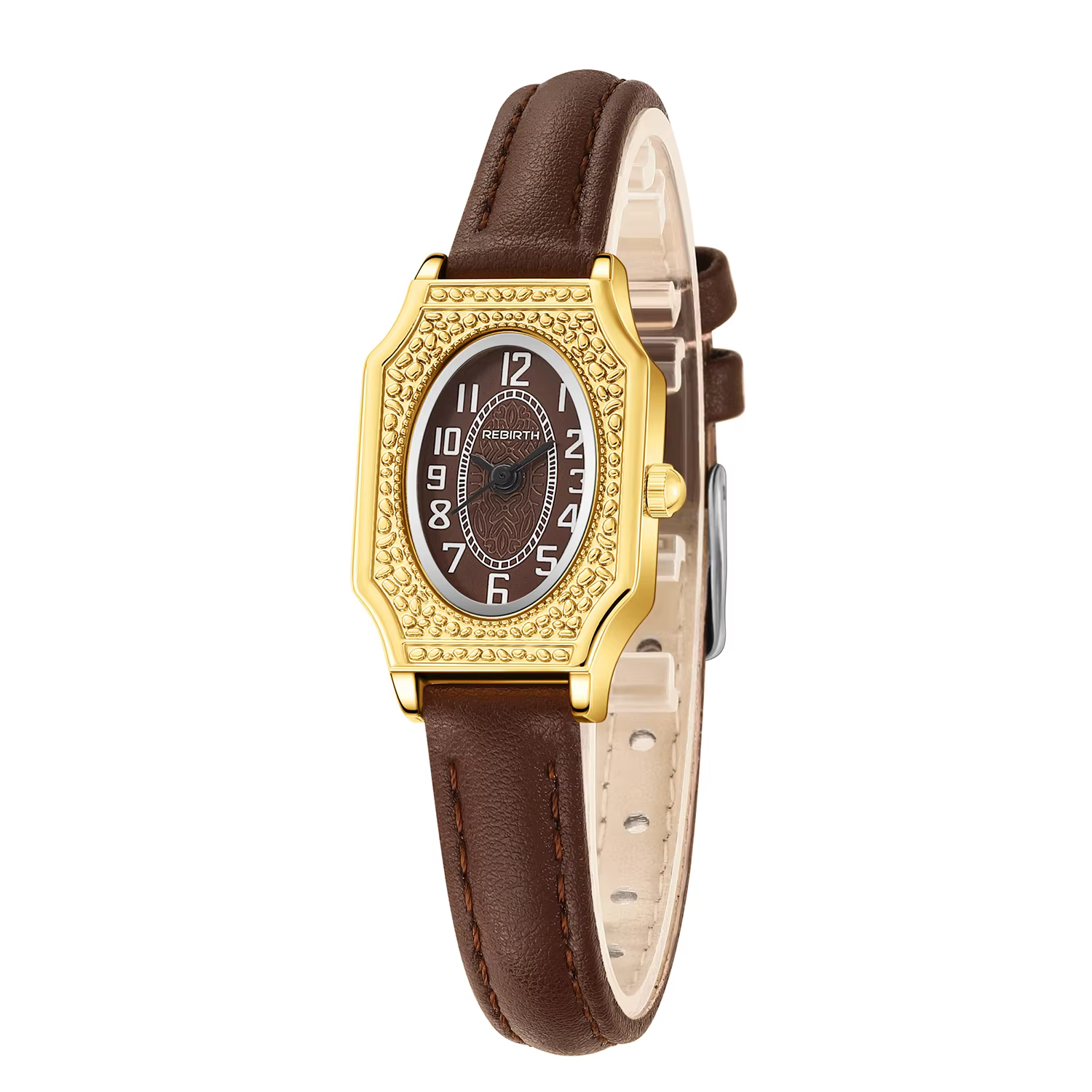 Montre à quartz simple et rétro pour femme avec un cadran ovale compact et un bracelet en cuir fin p