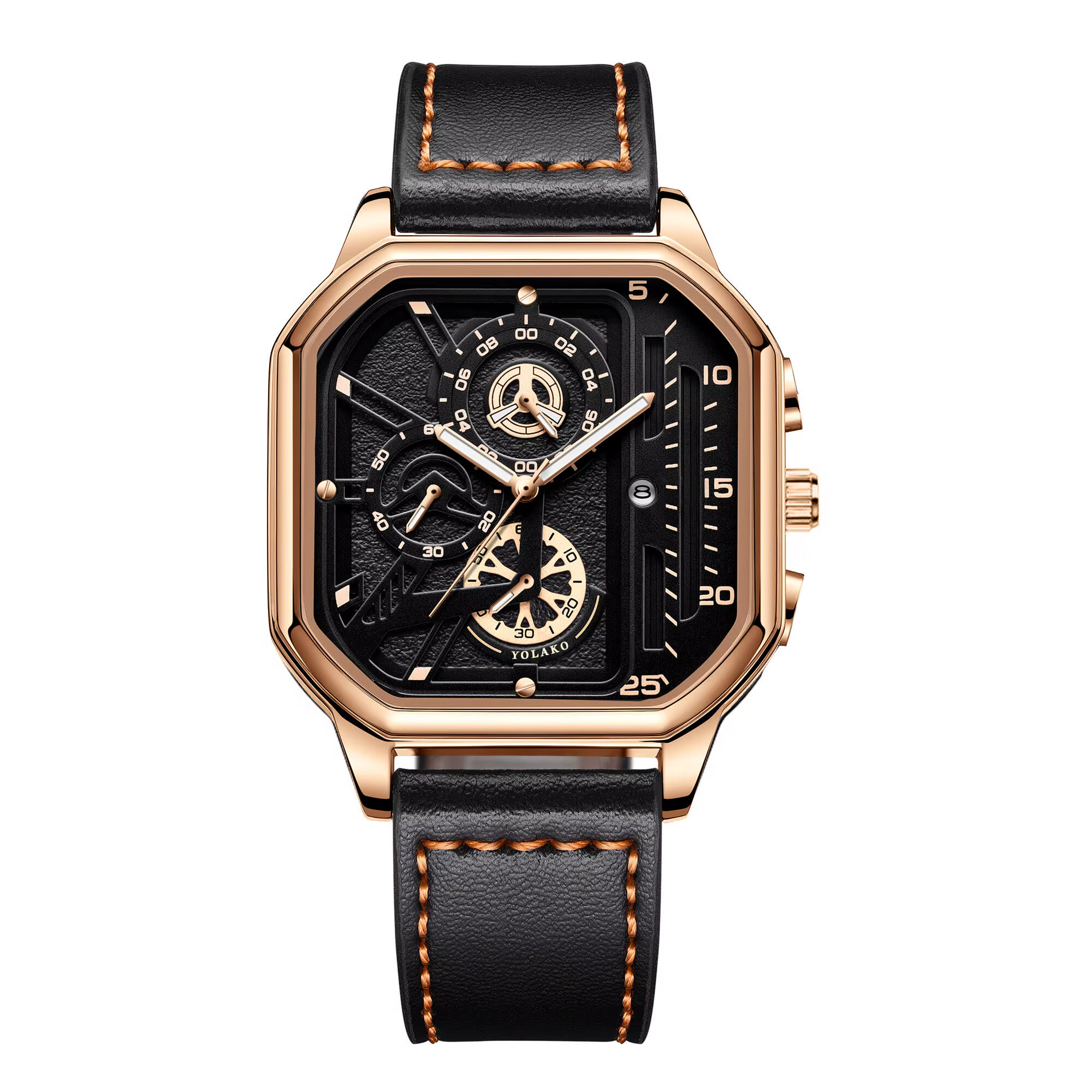 Montre de luxe pour homme avec grand cadran carré, bracelet en cuir PU décontracté, montres de sport