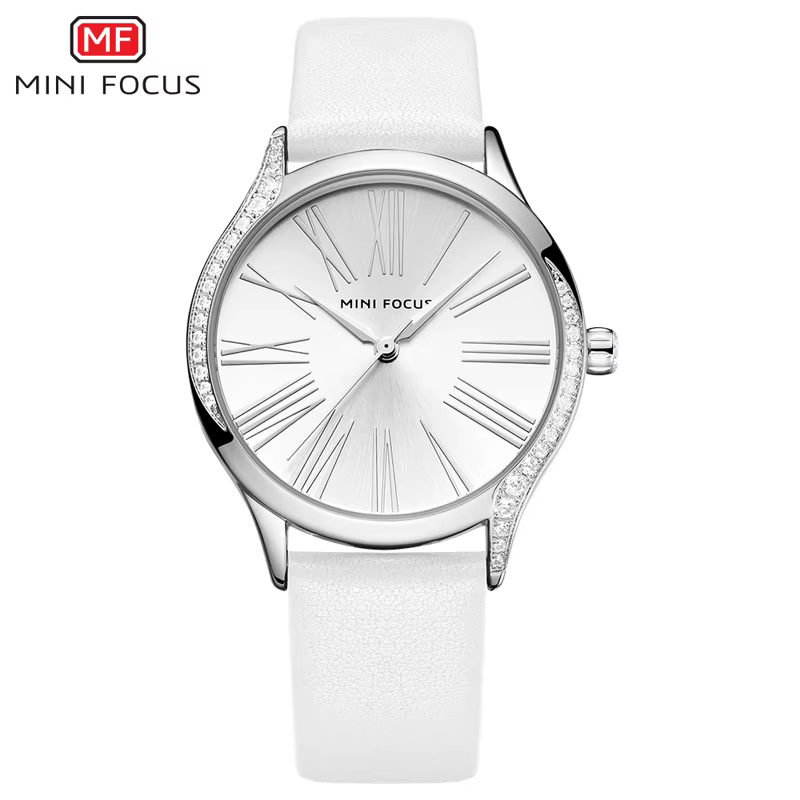 MINI FOCUS-Montre à Quartz Élégante avec Boîtier en Diamants pour Femme, Bracelet en Cuir group, Éta