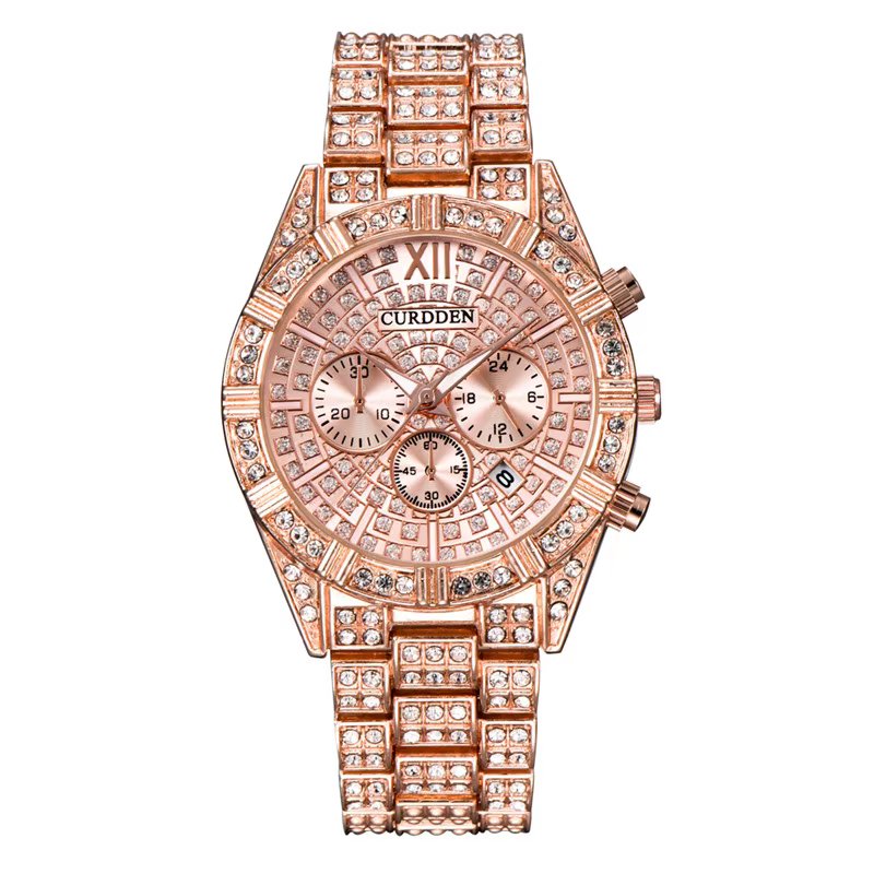 Original CURDDEN marque montres de luxe pour hommes mode alliage bande Hip Hop diamant doré Date Vin