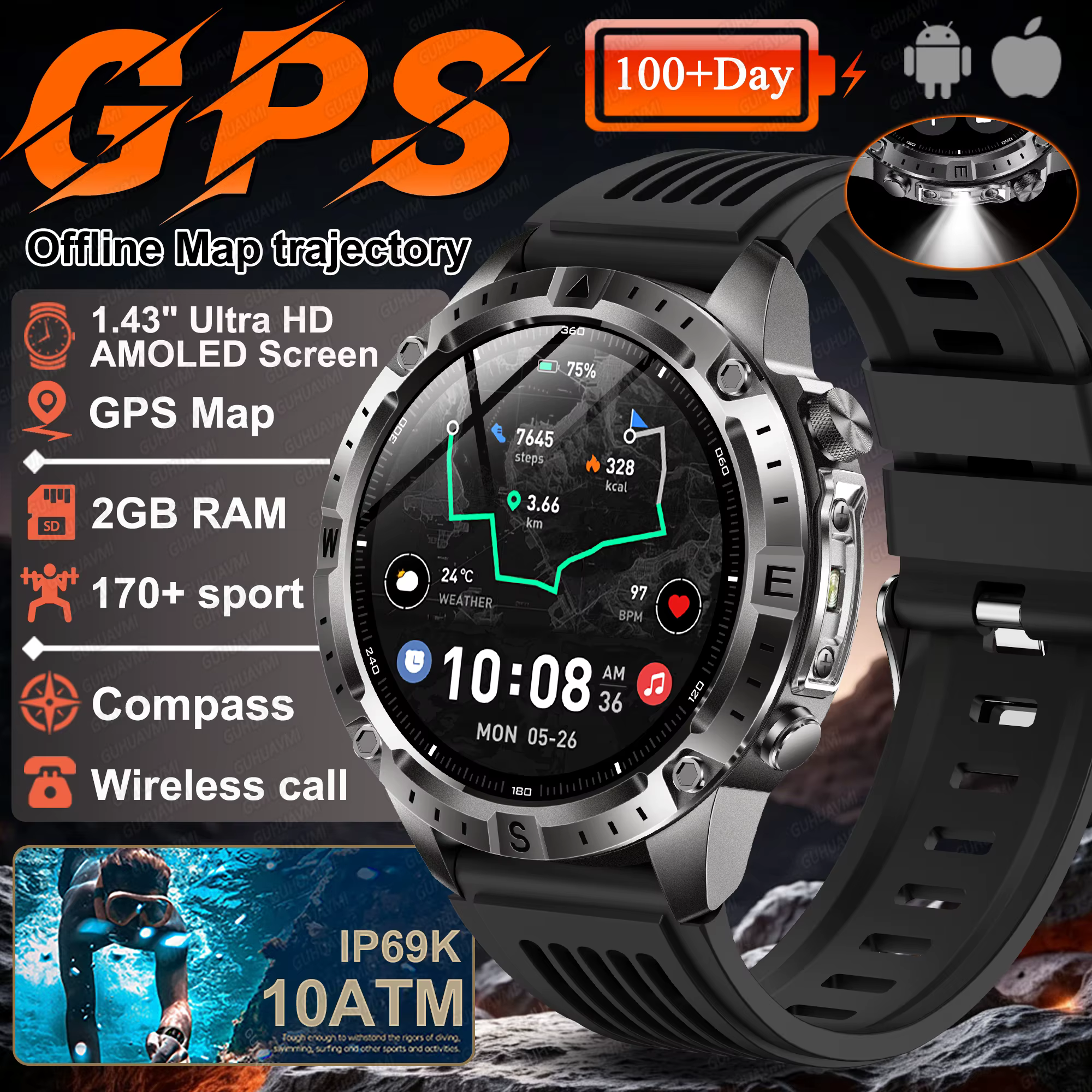 Nouvelle Montre Connectée GPS Extérieur 2026 avec Cartes Hors Ligne, Double Bande GNSS, Montre de Tr