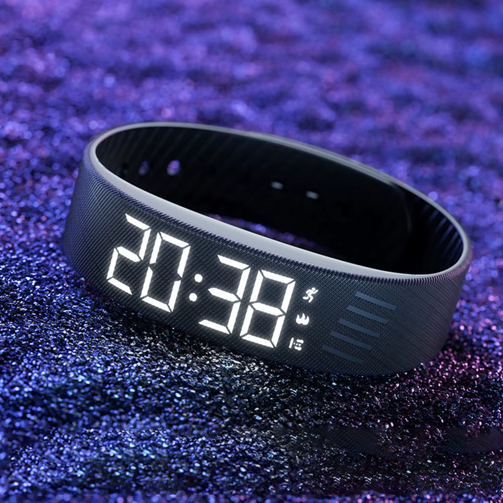 Réveil numérique LED, Bracelet d'alarme réglable, résistant aux énooze, avec podomètre de course, al