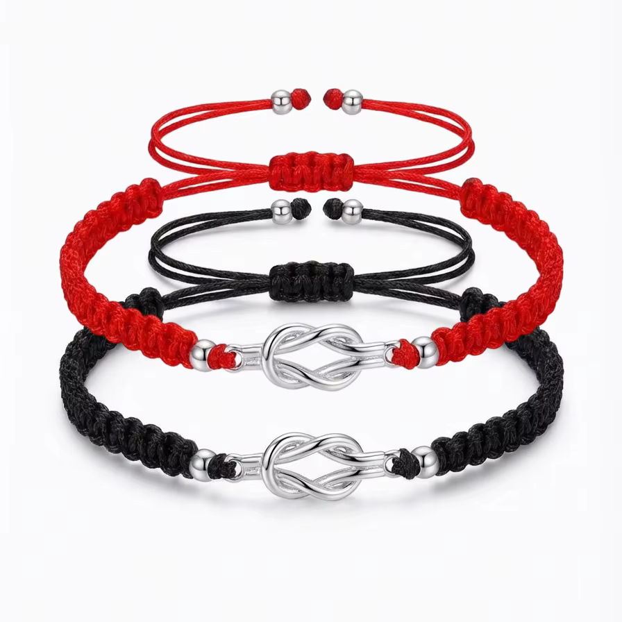 Ensemble de bracelets pour couple Infinity Knot pour femmes et hommes, noir et rose, bracelet en cor