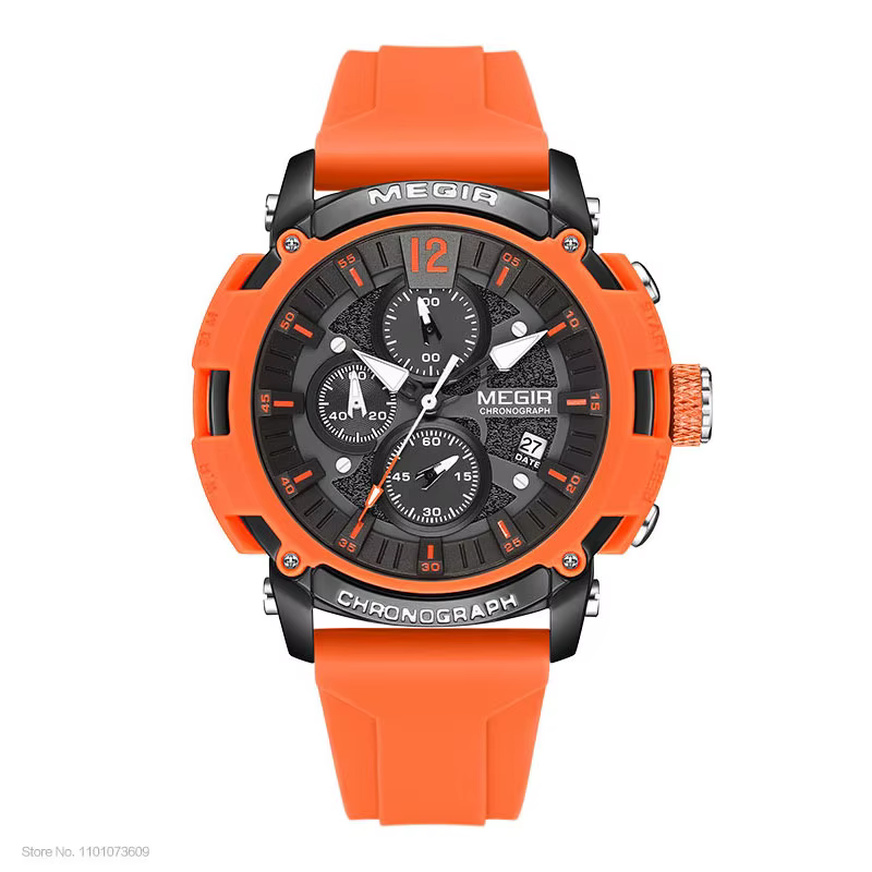 MEGIR Orange Sport montres pour hommes mode étanche lumineux chronographe Quartz montre-bracelet ave
