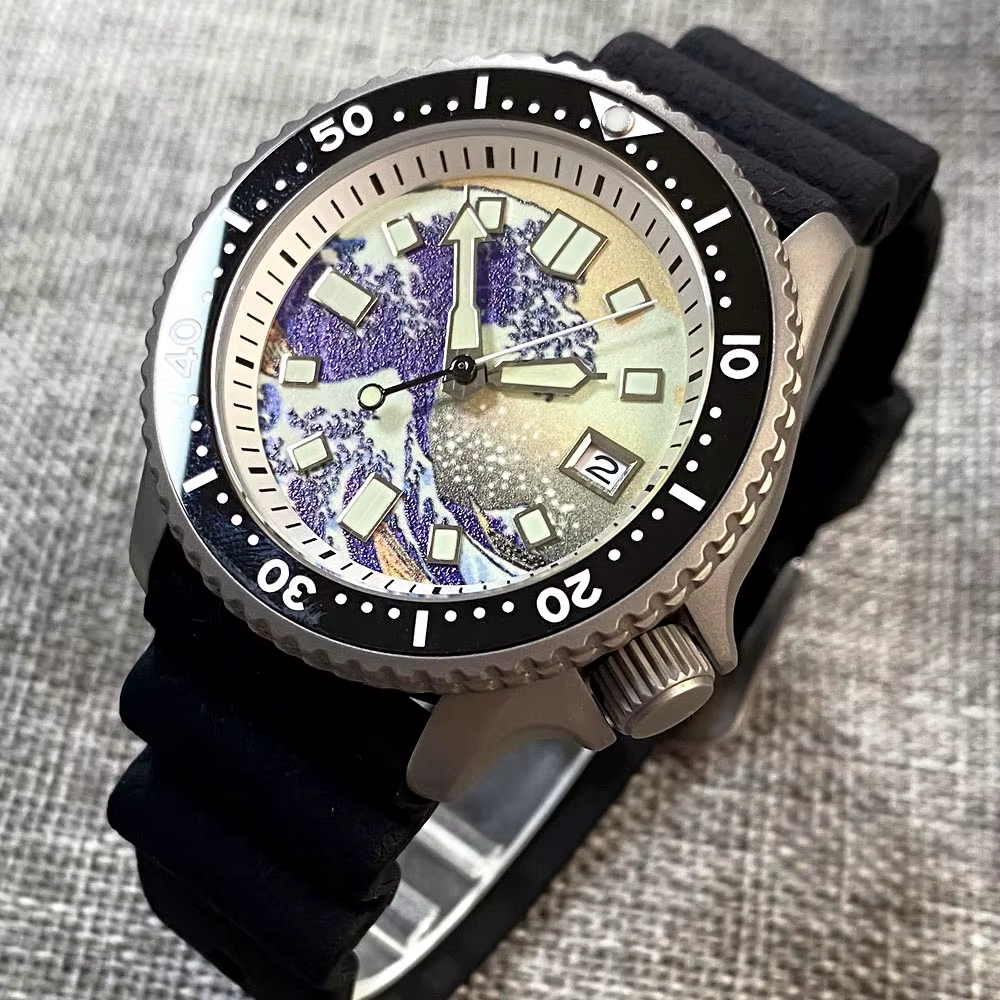 Titanium Diver NH35A noir automatique 200M hommes montre verre saphir 3.8 heures Date caoutchouc noi