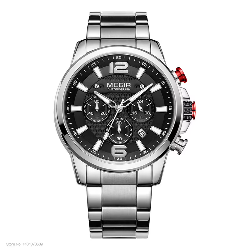 MEGIR 2020 montres de luxe hommes Top marque en acier inoxydable étanche montre-bracelet lumineuse b