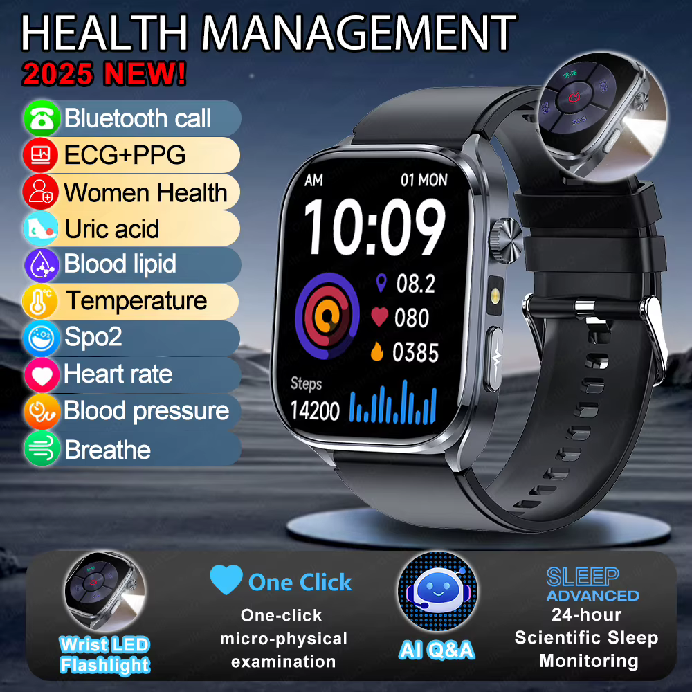 Montre connectée ECG pour hommes et femmes, acide uricique, pression artérielle, oxygène dans le san
