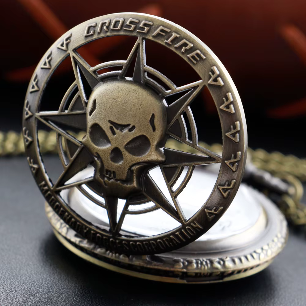 Cowboy Knight – montre de poche à Quartz, squelette creux, Steampunk, pendentif Vintage, chaîne cade