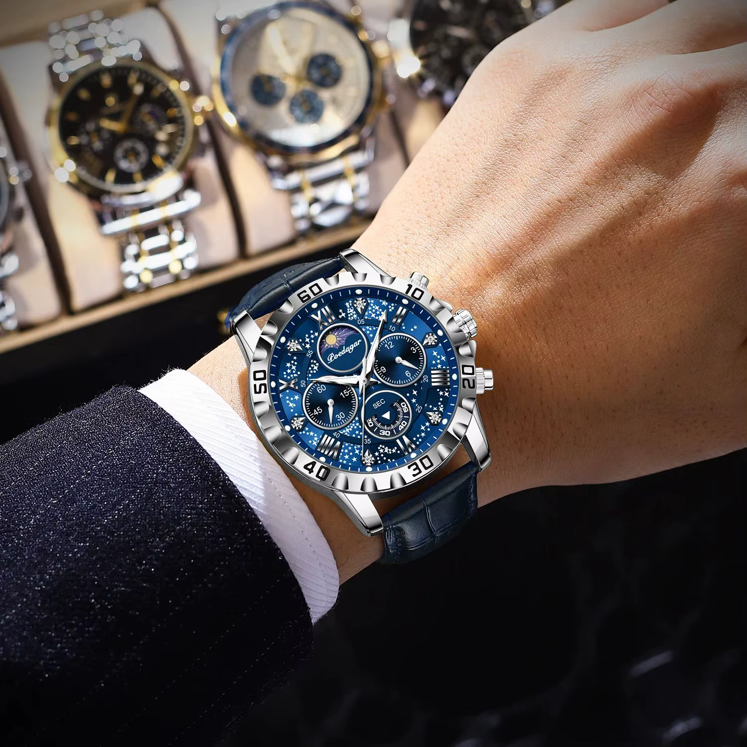 Montre homme POEDAGAR, haut de gamme, fonctionnelle, luxueuse, étanche, chronographe lumineux, brace