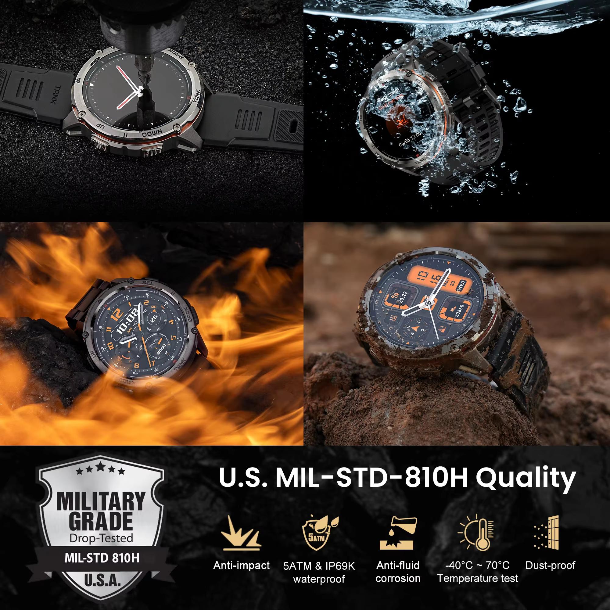 KOSPET TANK T3 Ultra 2 montre intelligente pour hommes GPS en acier inoxydable Smartwatch 50M étanch