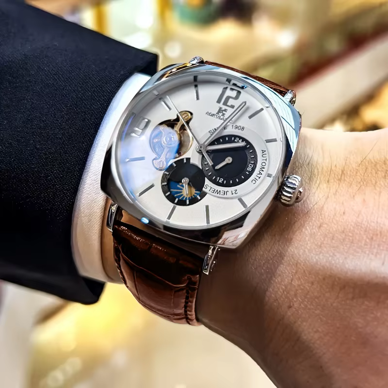 Montre mécanique pour homme rétro | Élégant, cadran squelette, design ajouré, boîtier en alliage,