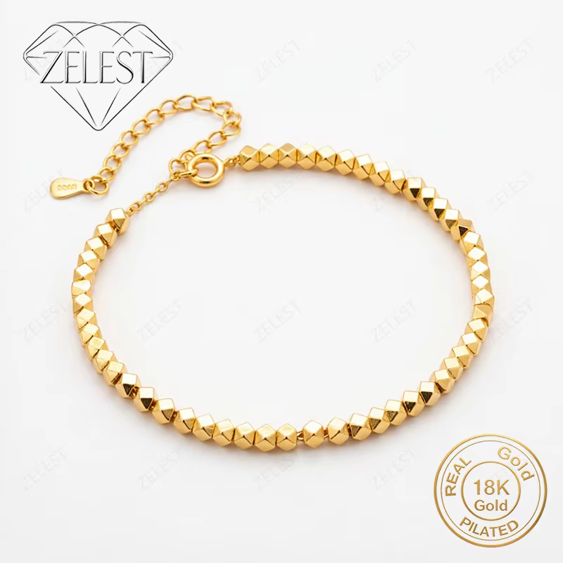 Bracelet en argent sterling 925 plaqué or 18 carats, 8 pouces, avec petites perles dorées exquises, 