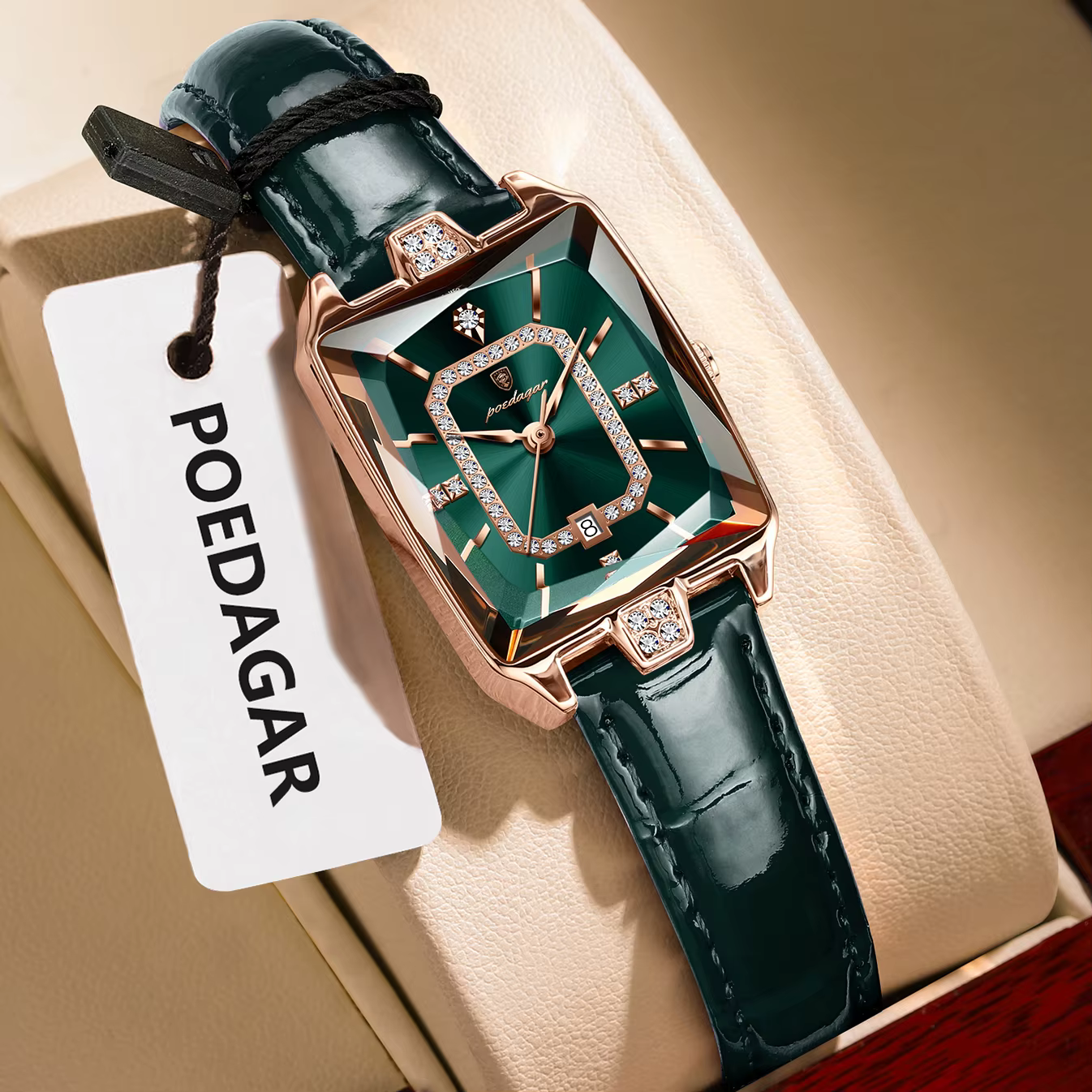 POEDAGAR Rectangle luxe femmes montres étanche Date cuir femme montre élégante mode Quartz femmes mo