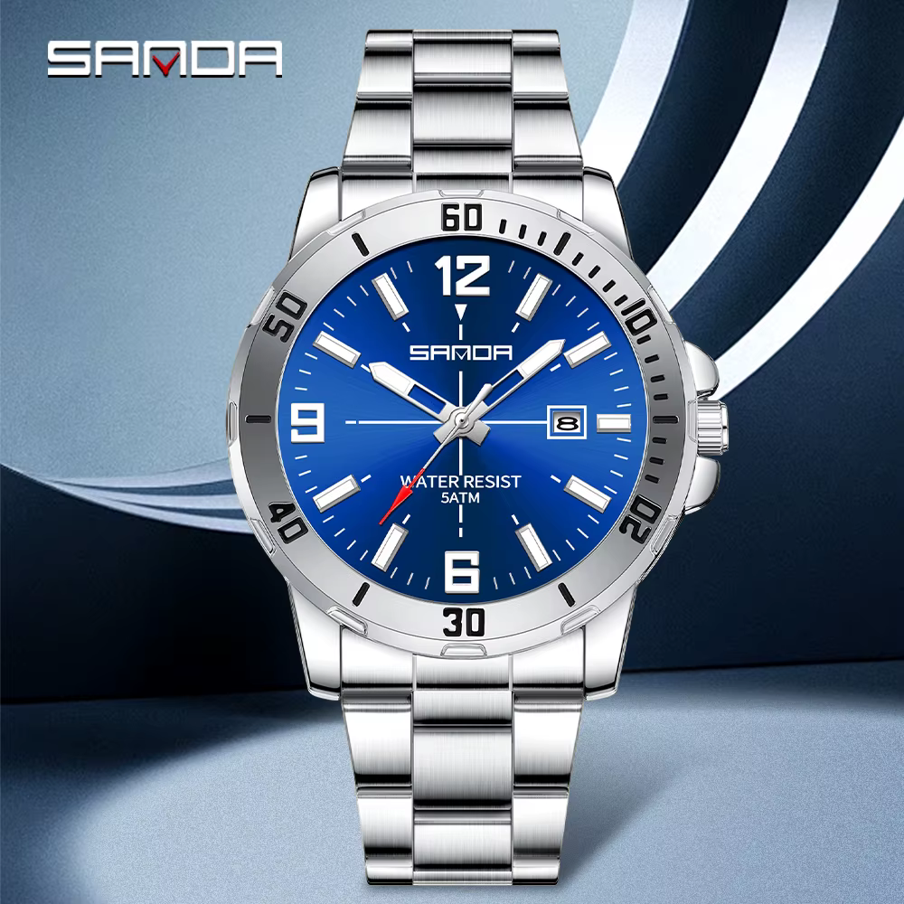 Mode SADNA 3265 montre à Quartz pour hommes d'affaires grand cadran étanche calendrier veilleuse nou
