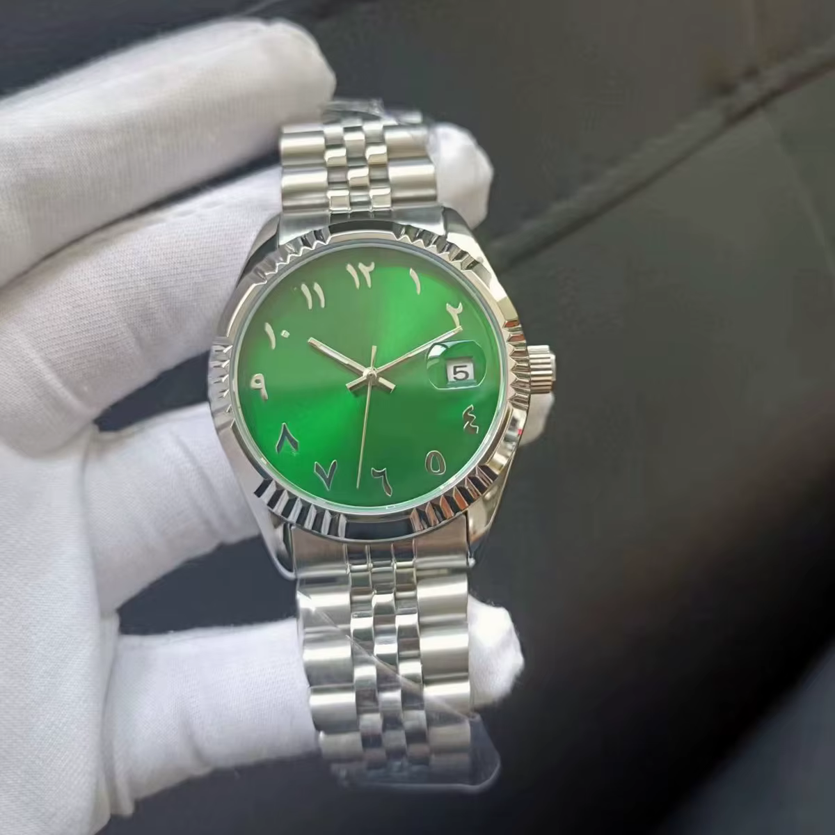 Montres arabes bleues pour bébé, bracelet en acier unisexe, montre-bracelet mécanique étanche