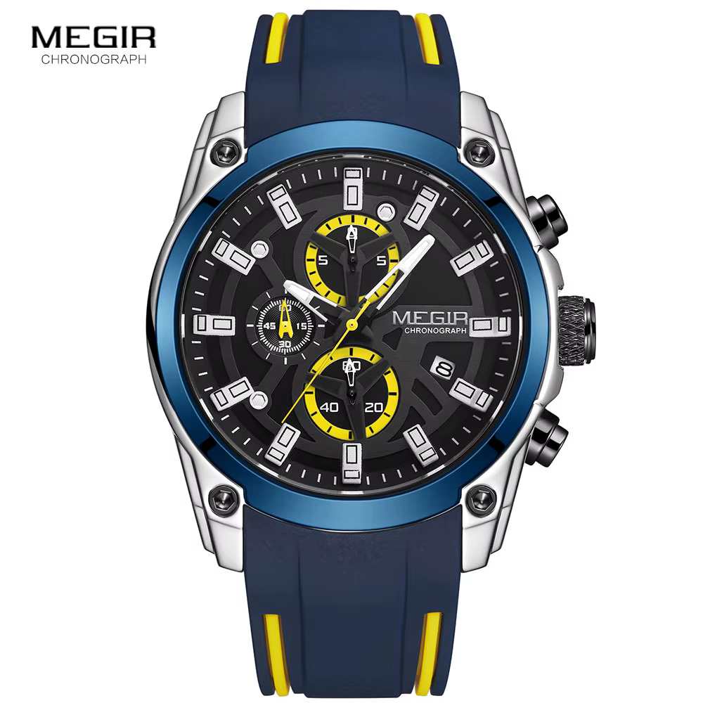MEGIR hommes montres de Sport militaire hommes étanche mode bleu bracelet en Silicone montre-bracele