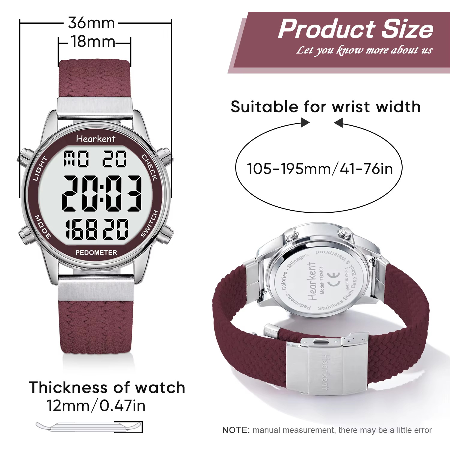 Hearkent-Montre de sport numérique pour femme, podomètre, compteur de pas, chronomètre, compte à reb