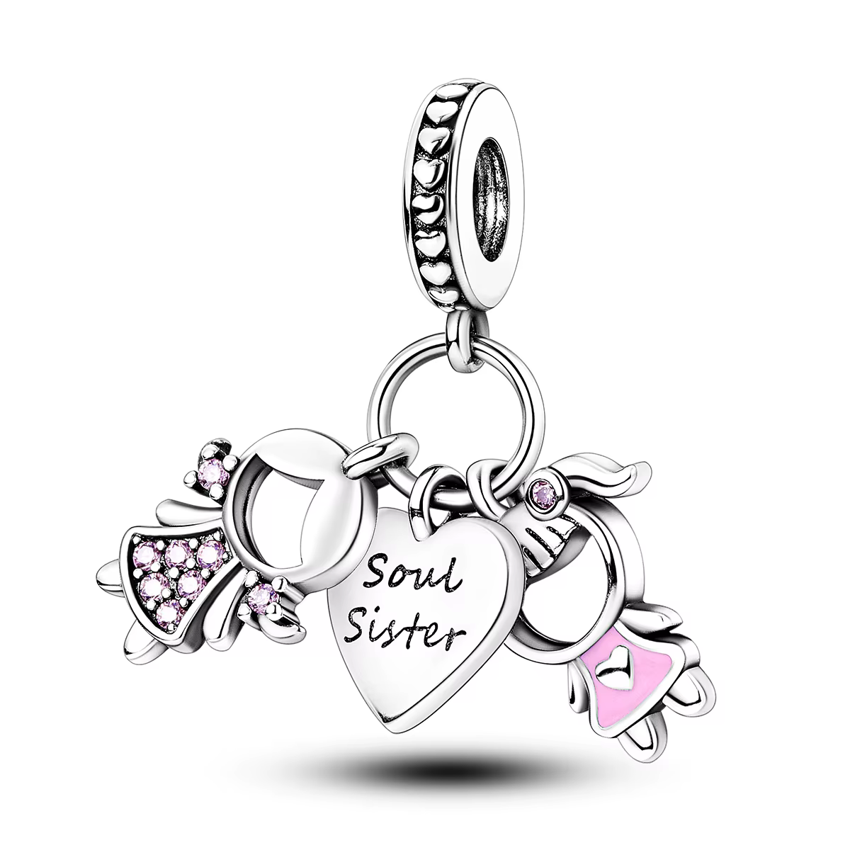 Breloques en argent sterling 925, émail rose, cœur d'ange en zircon cubique, perles pendantes pour b