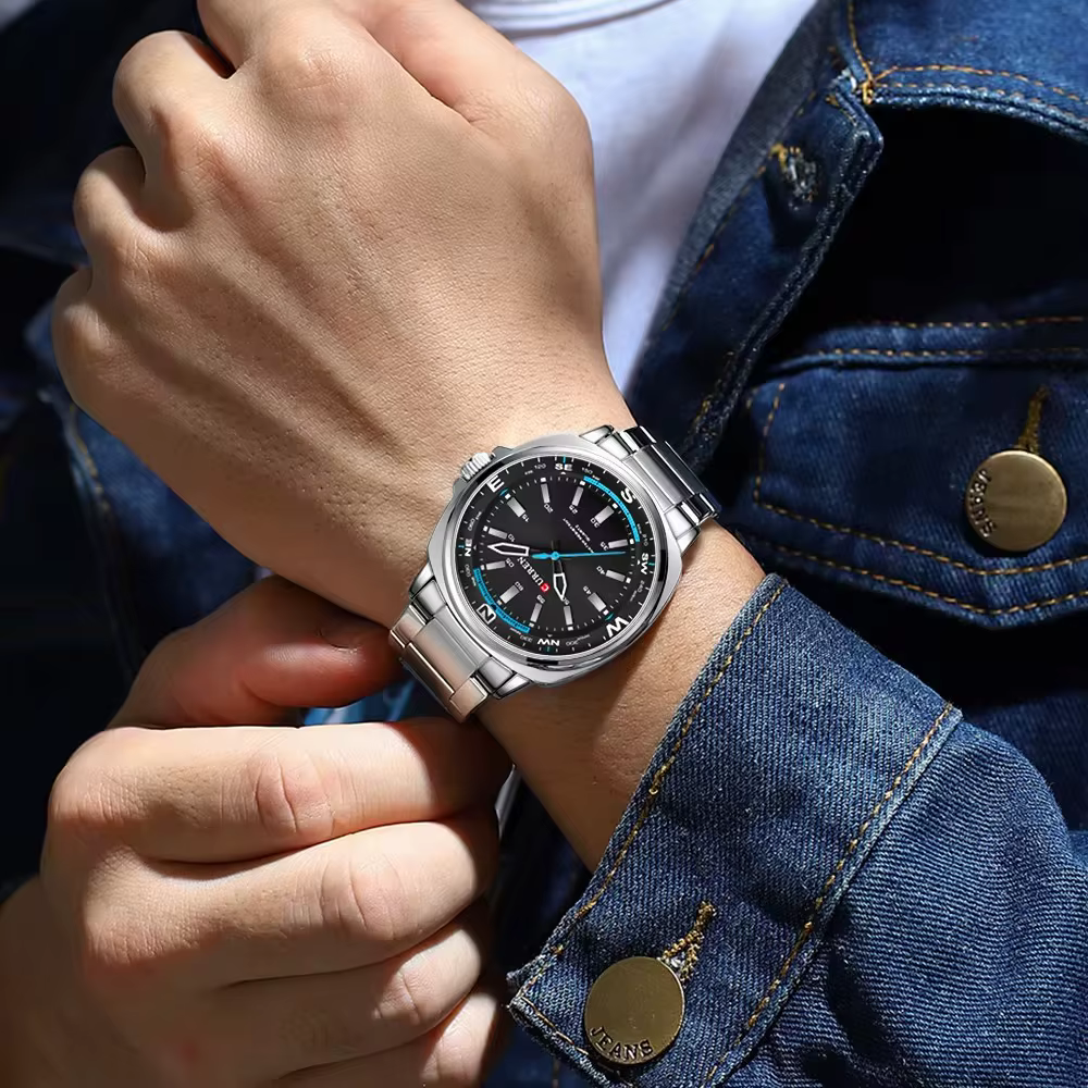 CURREN 8455 montre à Quartz pour hommes grand cadran étanche bracelet en acier inoxydable décontract