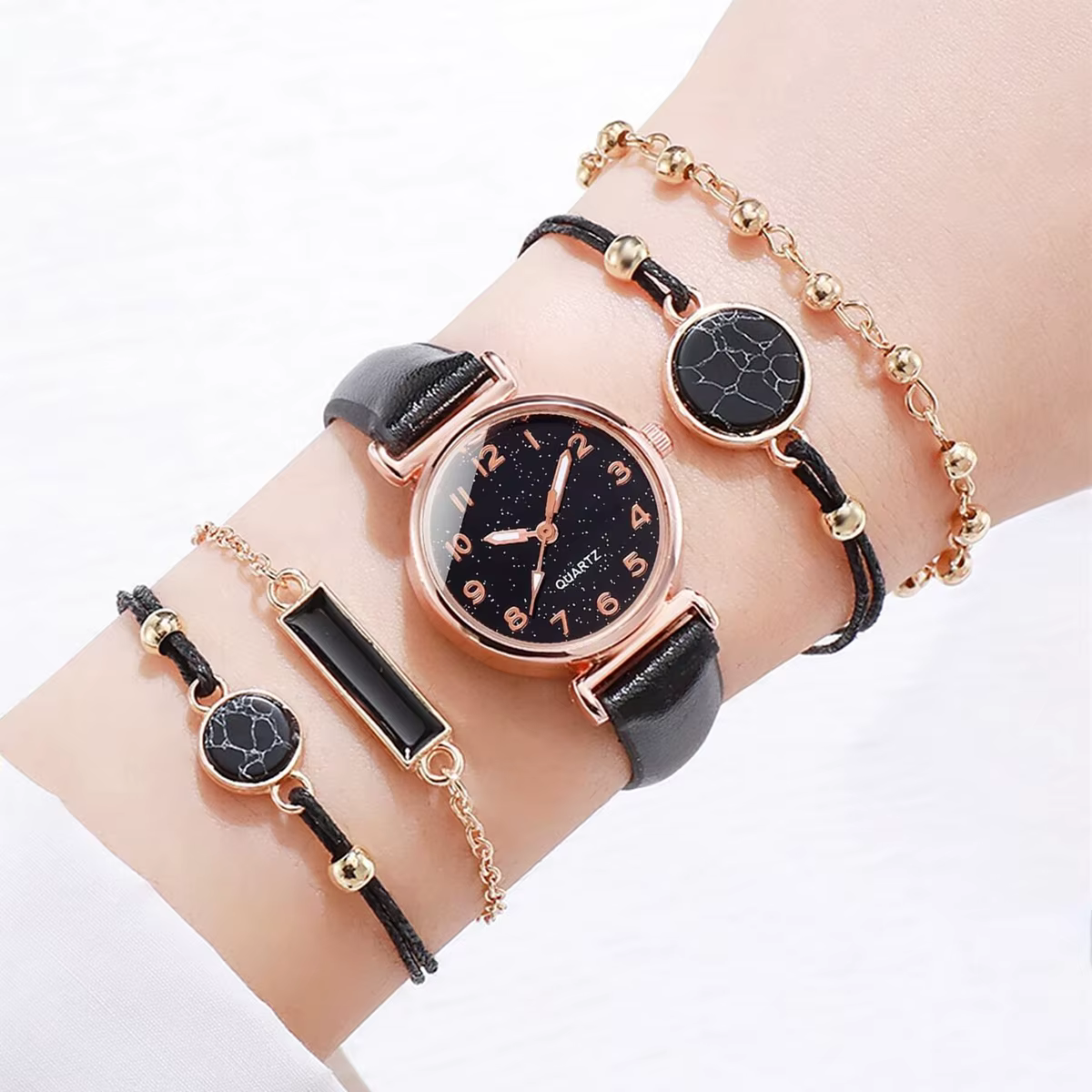 Montre à quartz avec bracelet en cuir et cadran ciel étoilé pour femme, ensemble de bracelets turquo
