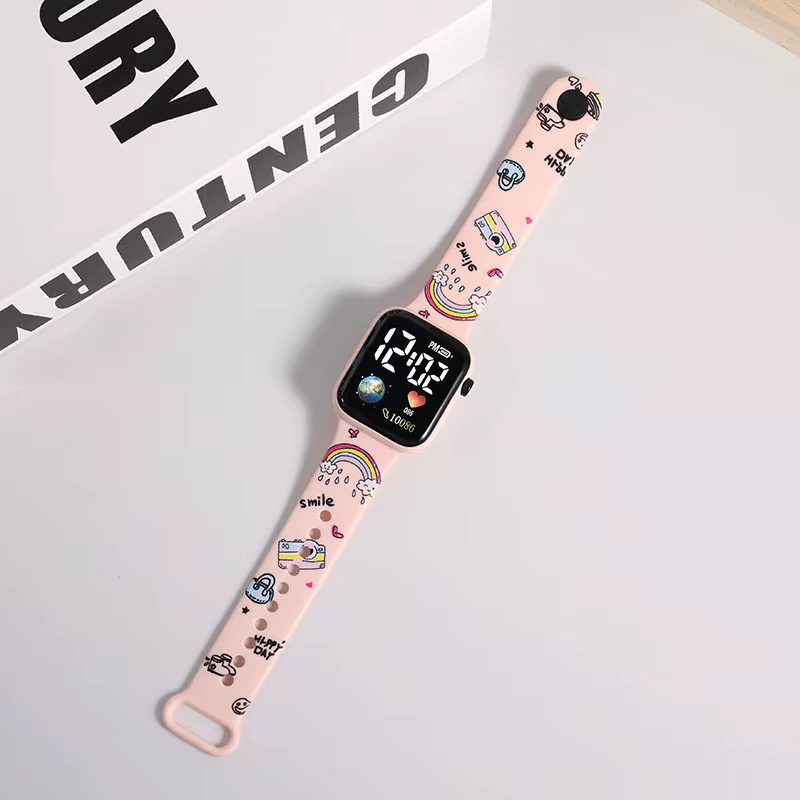 Montre électronique Disney Stitch Doraemon pour enfants, bracelet imprimé dessin animé, LED carrée, 