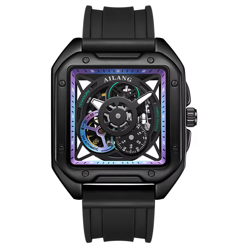 Montres mécaniques automatiques AILANG avec tourbillon, cadran squelette carré, sportives, étanches,