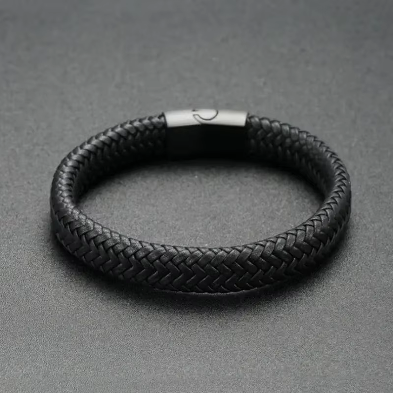 Bracelet magnétique en cuir PU noir pour hommes, Mature, Stable et élégant, le meilleur cadeau pour 