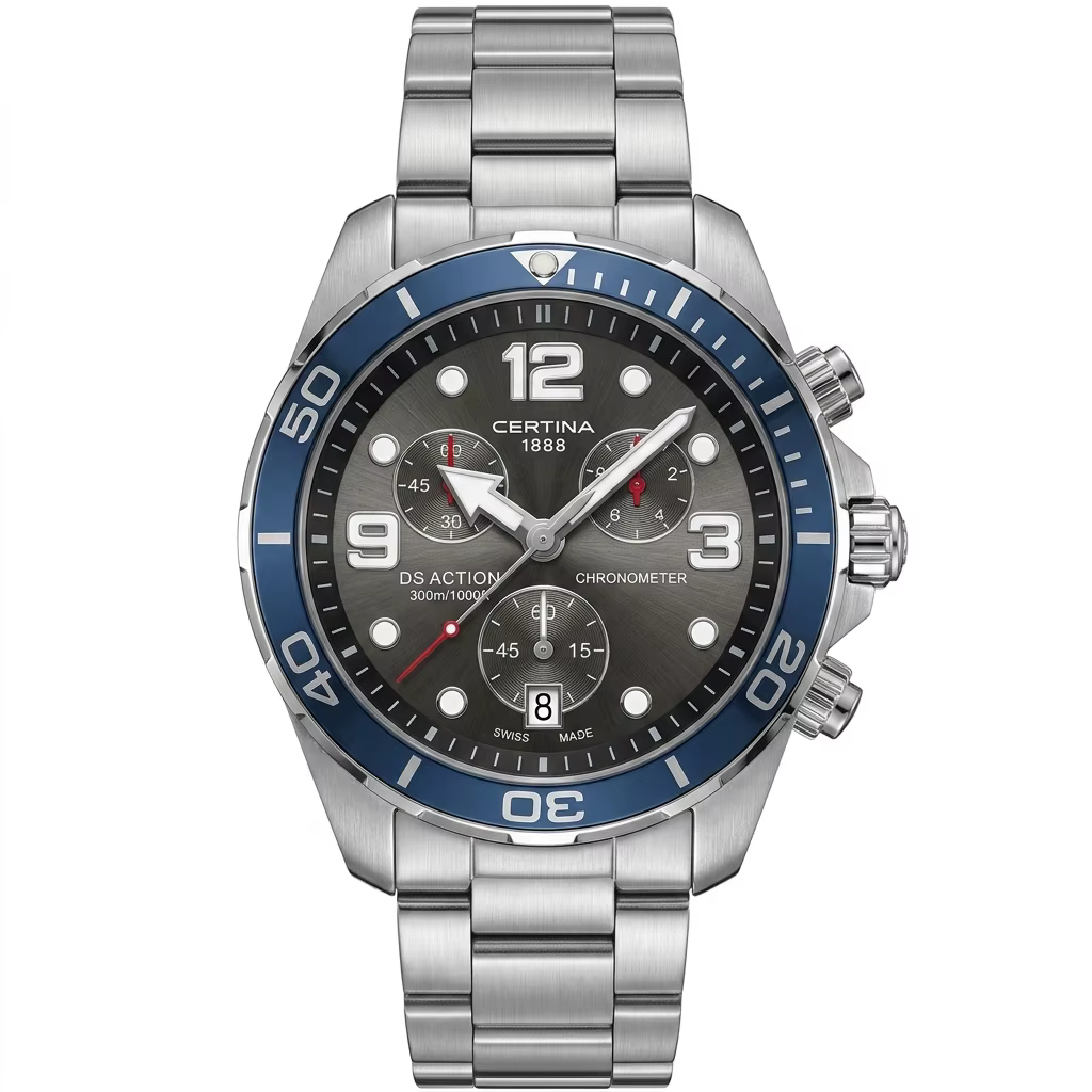 Montre de plongée pour hommes Certina DS Action Quartz Chronograph, résistante à l'eau 300M, bracele