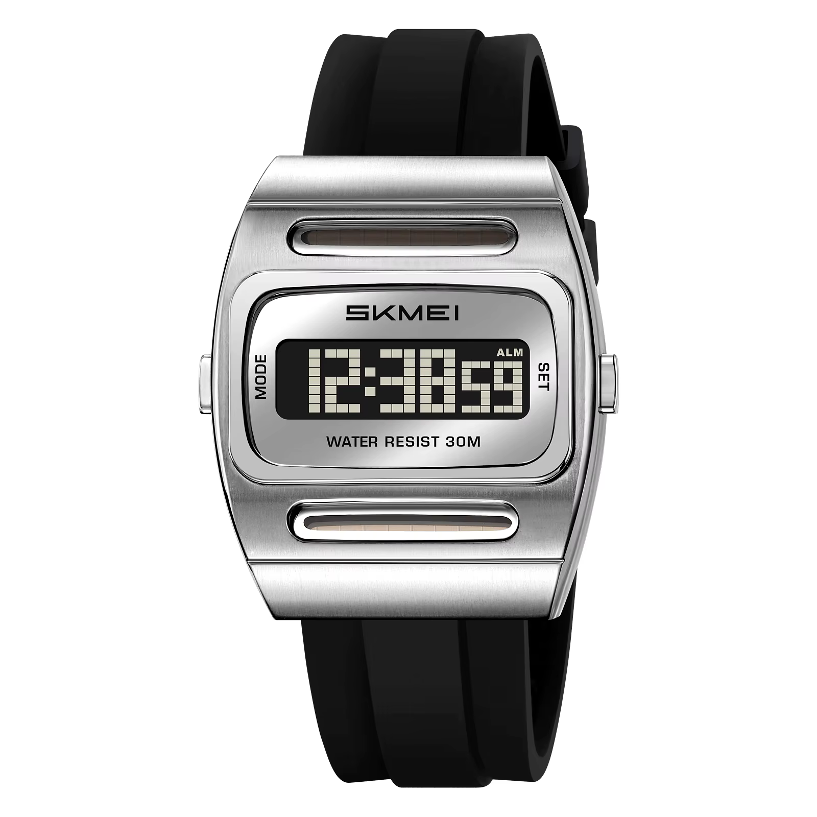 Montre numérique à énergie solaire pour homme SKMEI – Boîtier carré doré rétro, chronomètre, alarme,