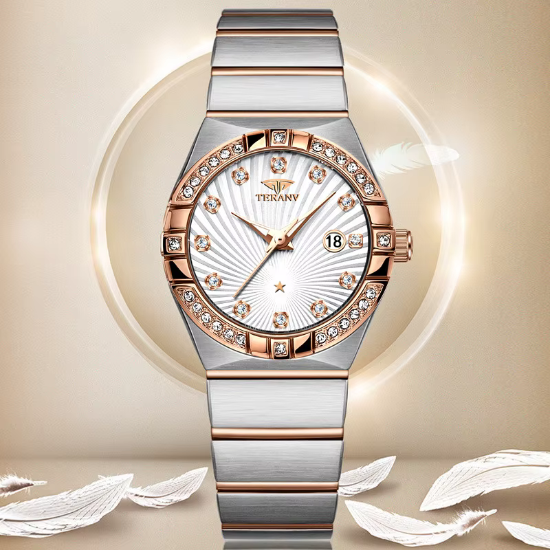 Montre lumineuse ultra fine pour femme, mouvement à quartz, design de luxe minimaliste