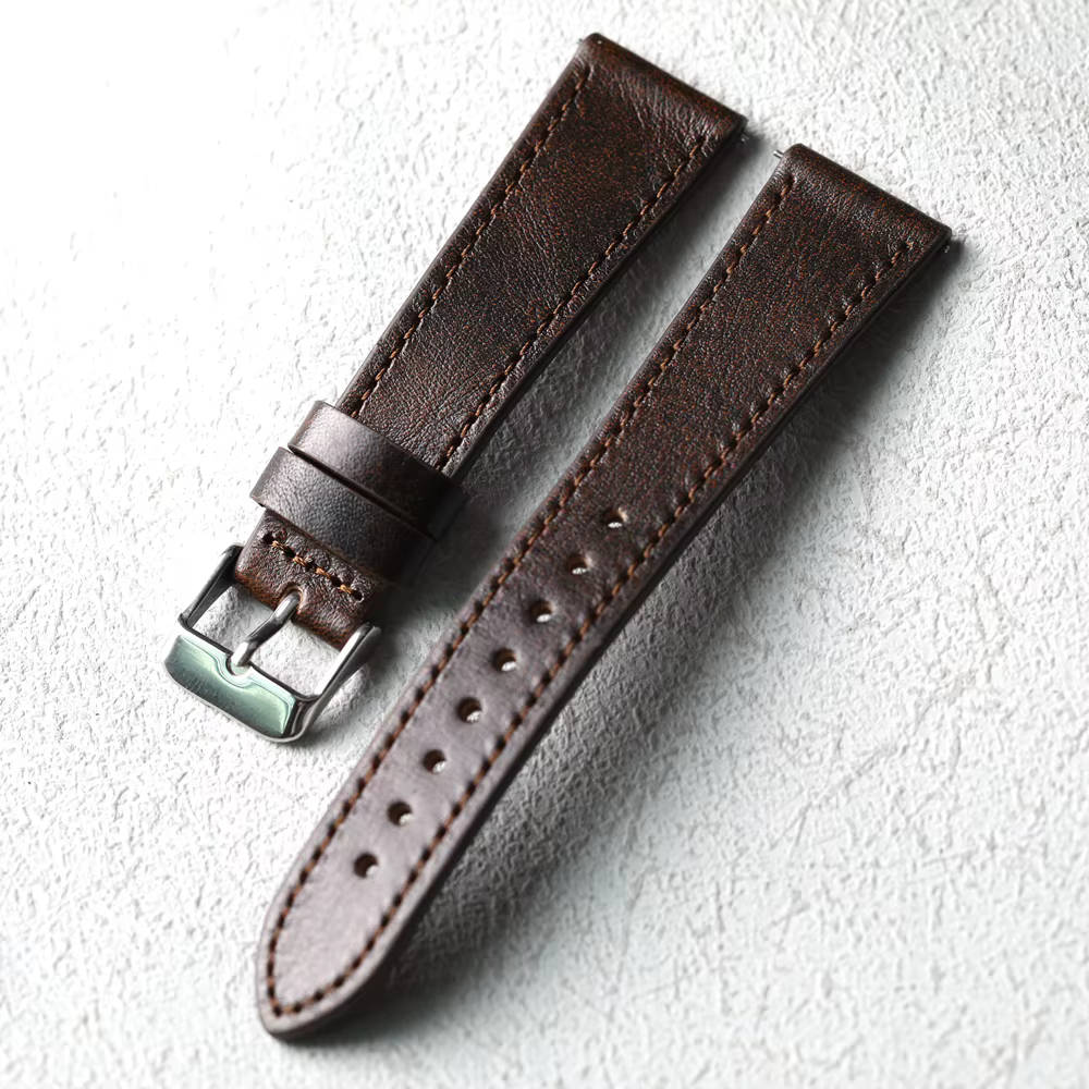Bracelet en cuir brossé italien fait à la main, 18 19 20MM, dégagement souple et rapide, bracelet en