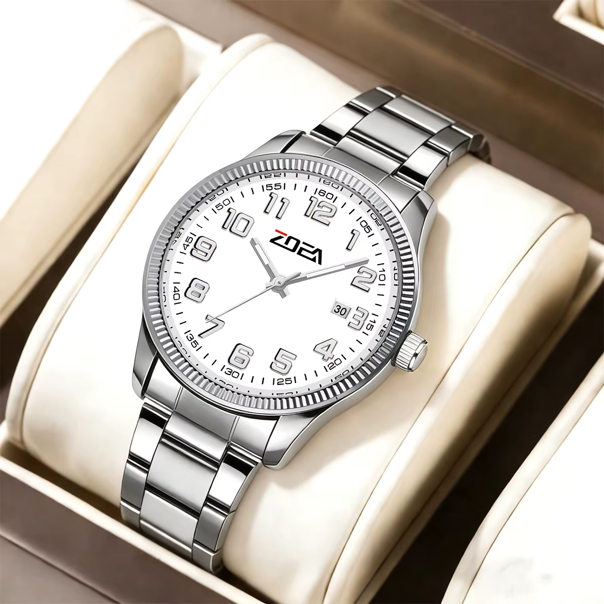 Montre de mode pour homme ZOEA1219 avec bracelet en acier inoxydable massif, fermoir papillon, fonct