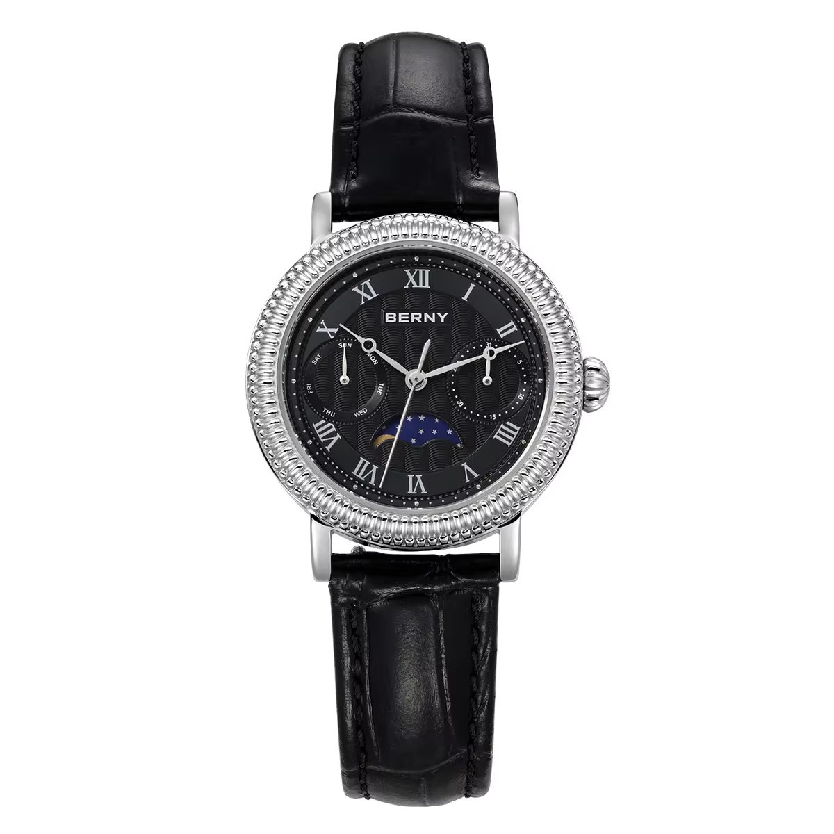 BERNY Montres pour femmes, montre de luxe pour affaires, phase de lune, élégante, à quartz, bracelet
