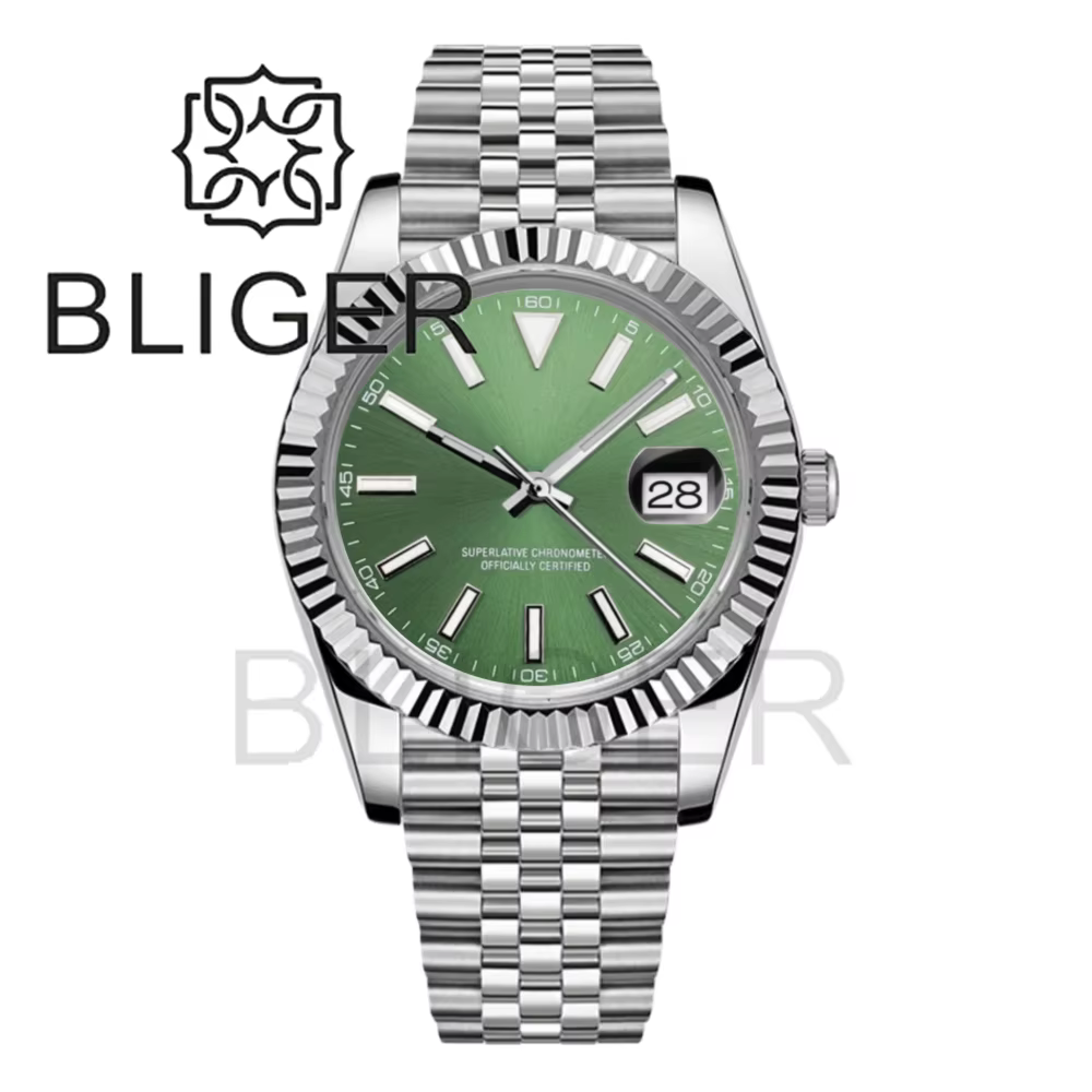 BLIGER 36mm/39mm montre DJ pour hommes lunette cannelée verre saphir étanche en acier inoxydable fer