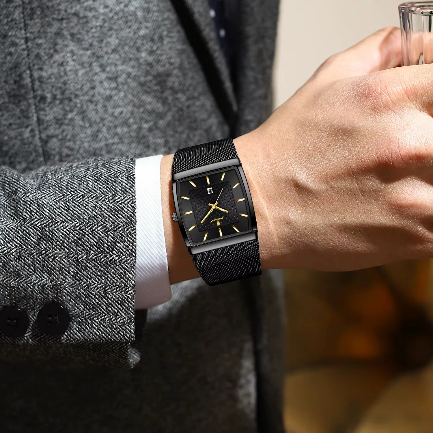 POEDAGAR Top luxe hommes montre-bracelet étanche lumineux en acier inoxydable maille Date homme mont