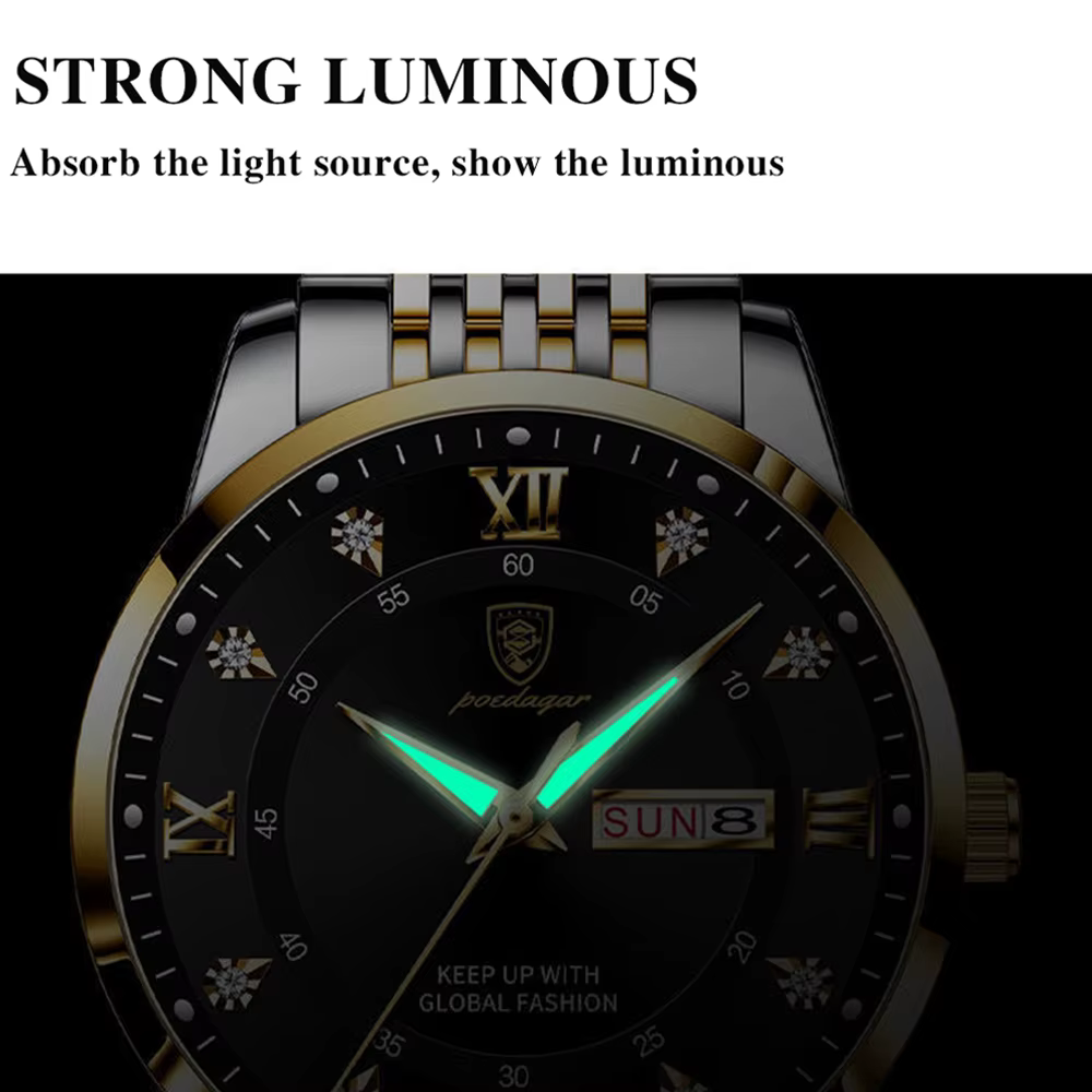 POEDAGAR marque de luxe hommes montres étanche lumineux en cuir Quartz homme montre-bracelet sport d