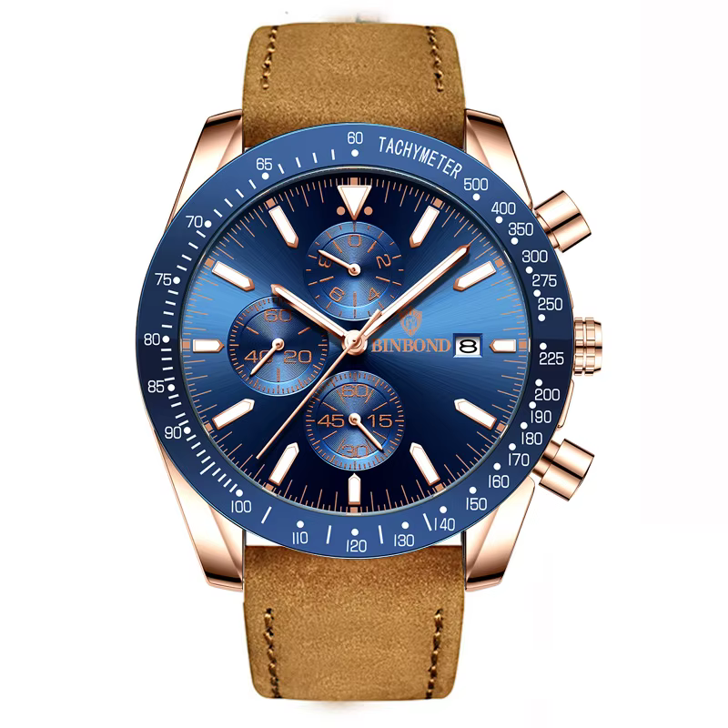 Montre Homme BINBOND Chronographe Automatique avec Date Précise, Montre-Bracelet à Quartz Durable po